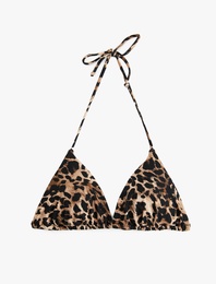 Boyundan Bağlamalı İpli Leopar Desenli Üçgen Bikini Üstü