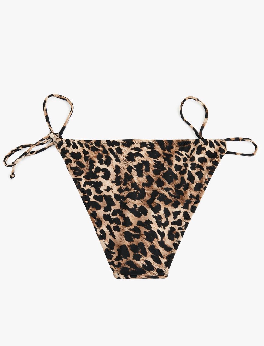  Astarlı Biyeli Yanları İpli Leopar Desenli Bikini Altı