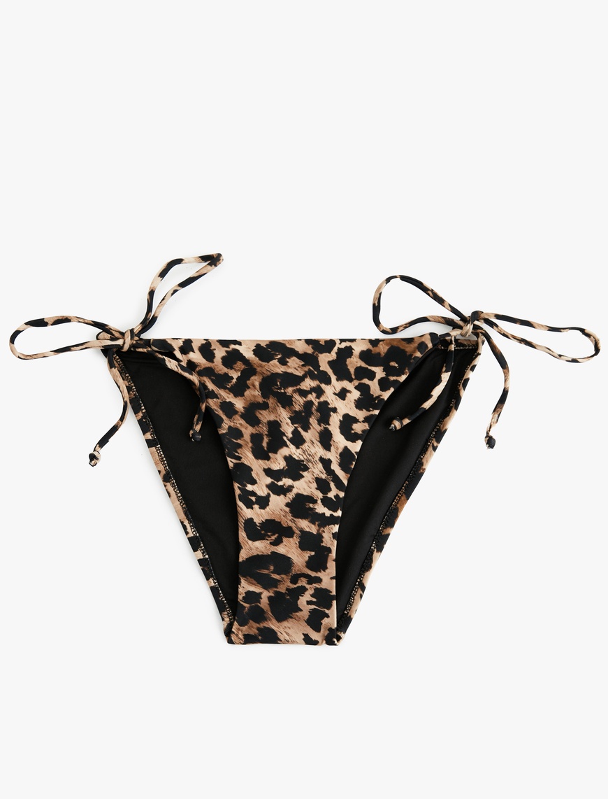   Astarlı Biyeli Yanları İpli Leopar Desenli Bikini Altı