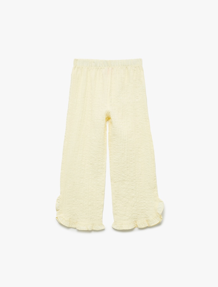 Kız Bebek Crinkle Fırfır Detaylı Beli Lastikli Geniş Paça Pantolon