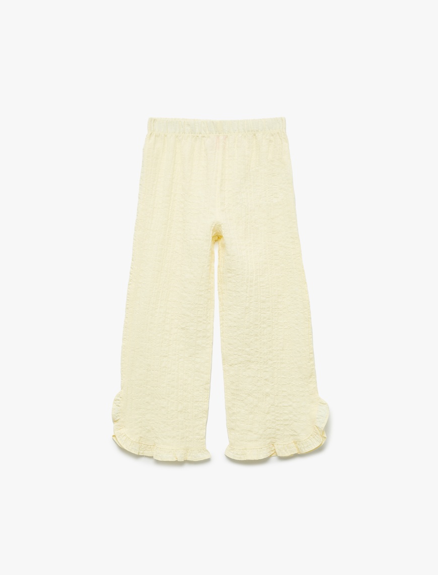  Kız Bebek Crinkle Fırfır Detaylı Beli Lastikli Geniş Paça Pantolon