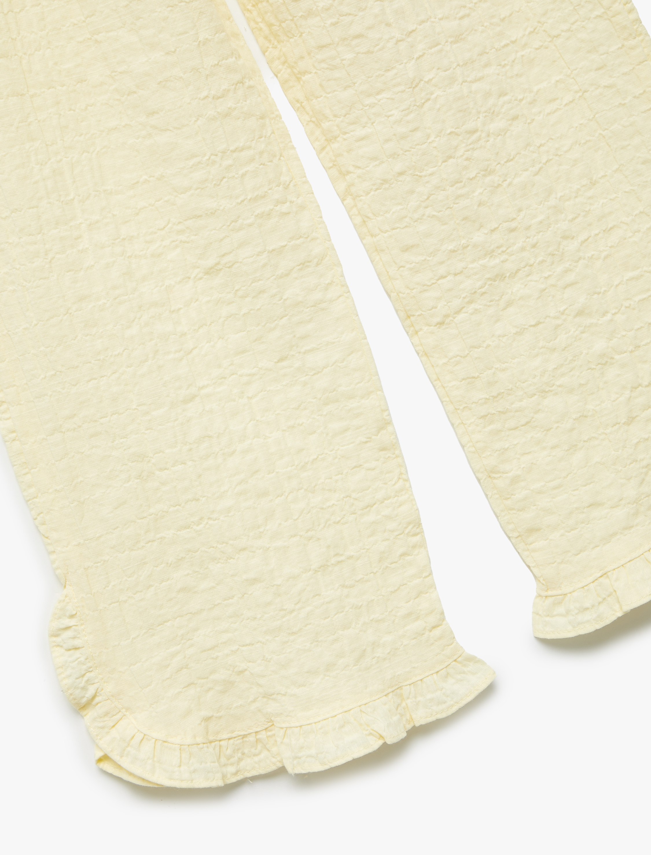  Kız Bebek Crinkle Fırfır Detaylı Beli Lastikli Geniş Paça Pantolon