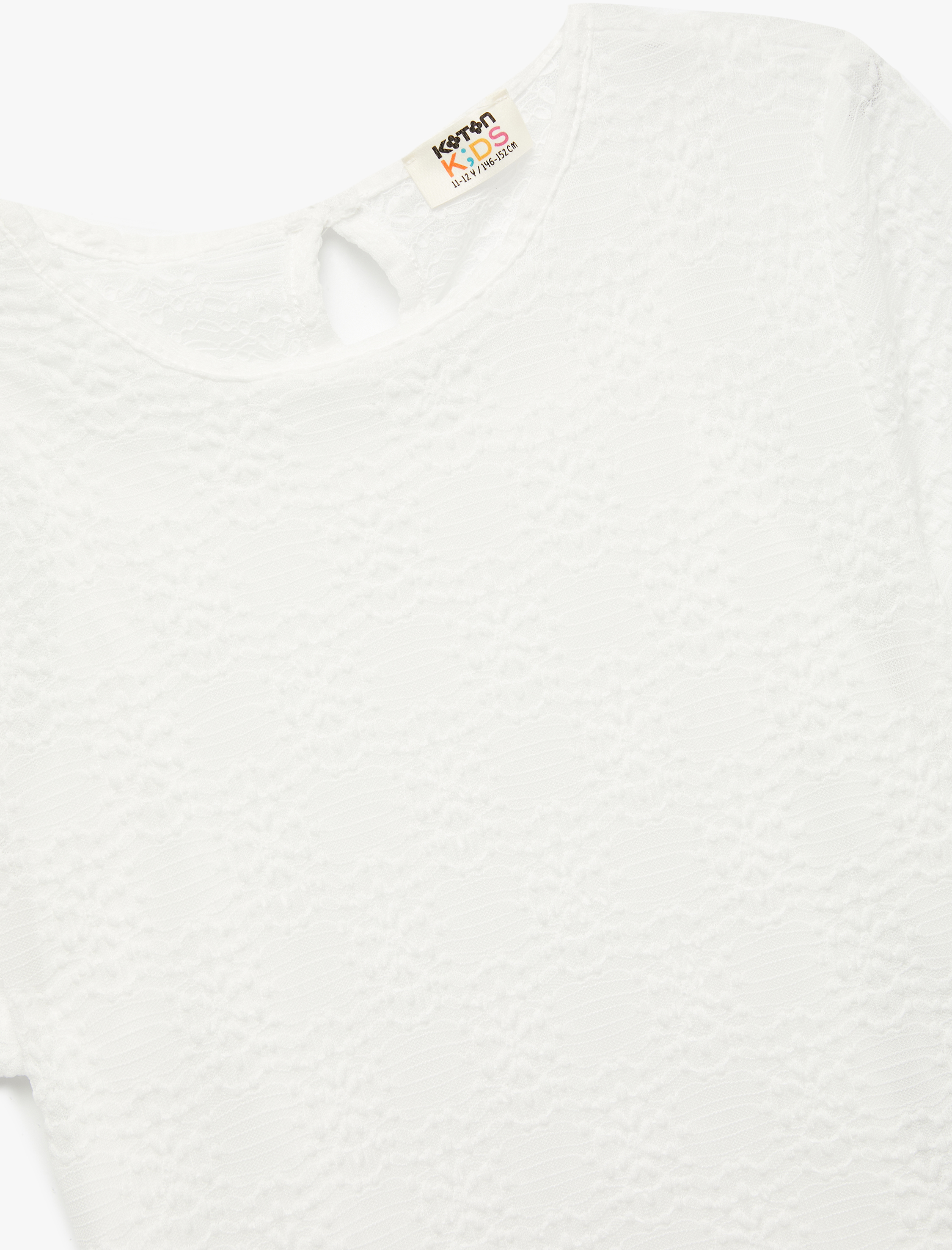  Kız Çocuk Astarlı Dokulu Kısa Kollu Bisiklet Yaka Bluz