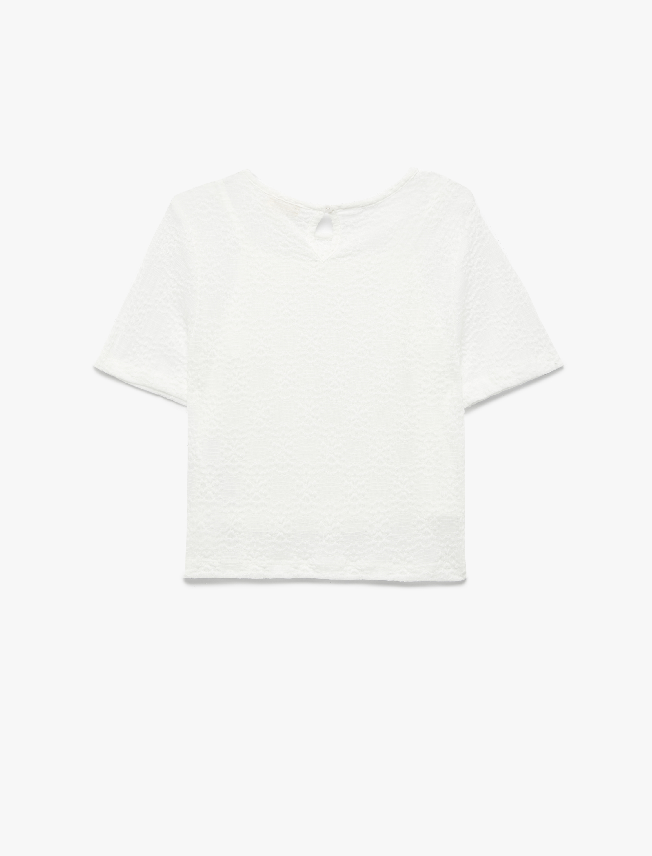  Kız Çocuk Astarlı Dokulu Kısa Kollu Bisiklet Yaka Bluz