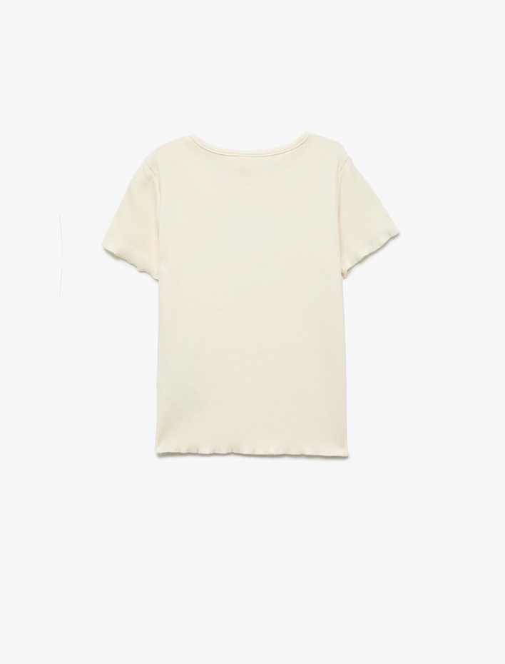 Kız Bebek Kelebek Nakışlı Pamuklu Kısa Kollu Bisiklet Yaka Tişört