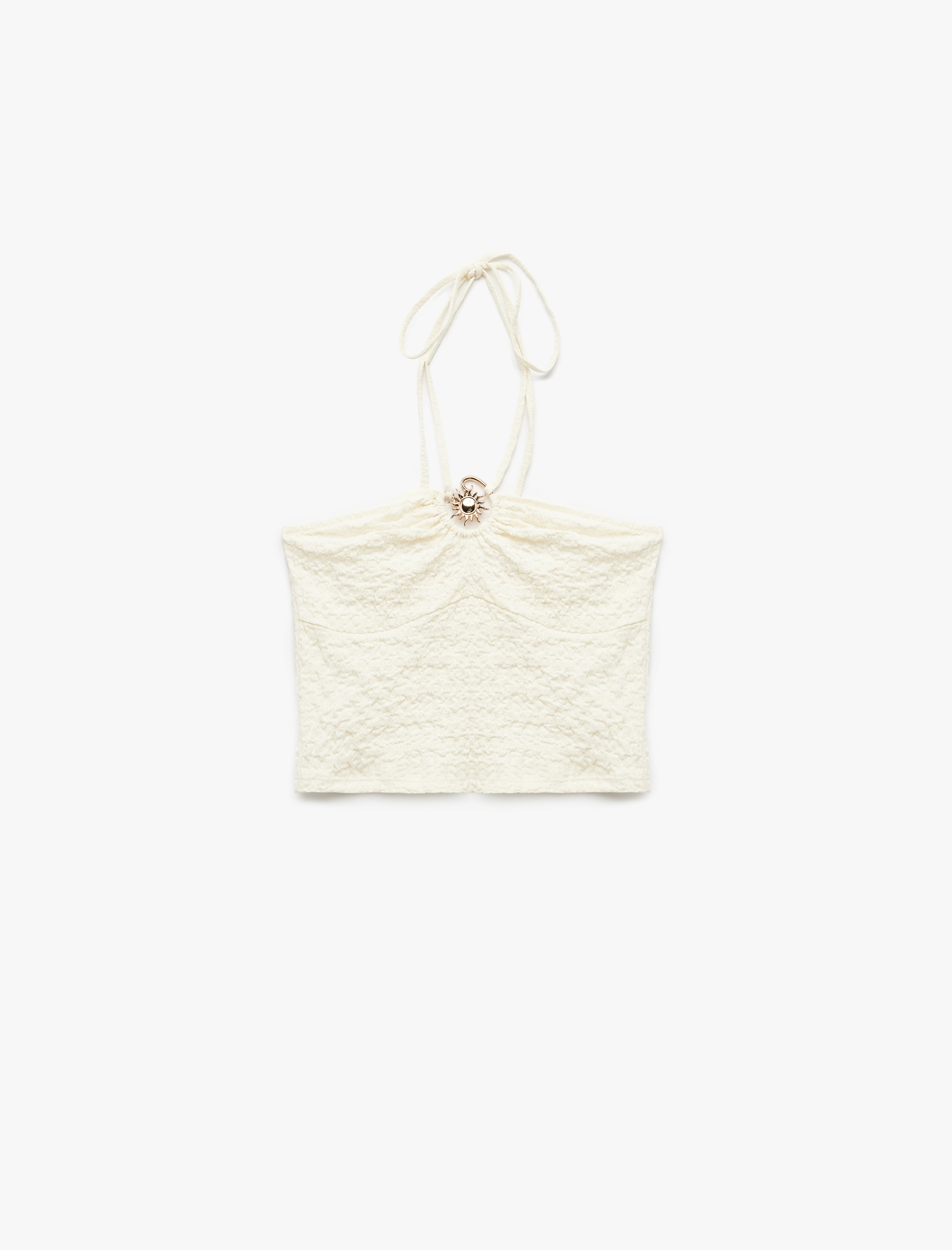   Koton X Şahika Ercümen - Bürümcük Kumaş Aksesuar Detaylı Halter Yaka Crop Bluz