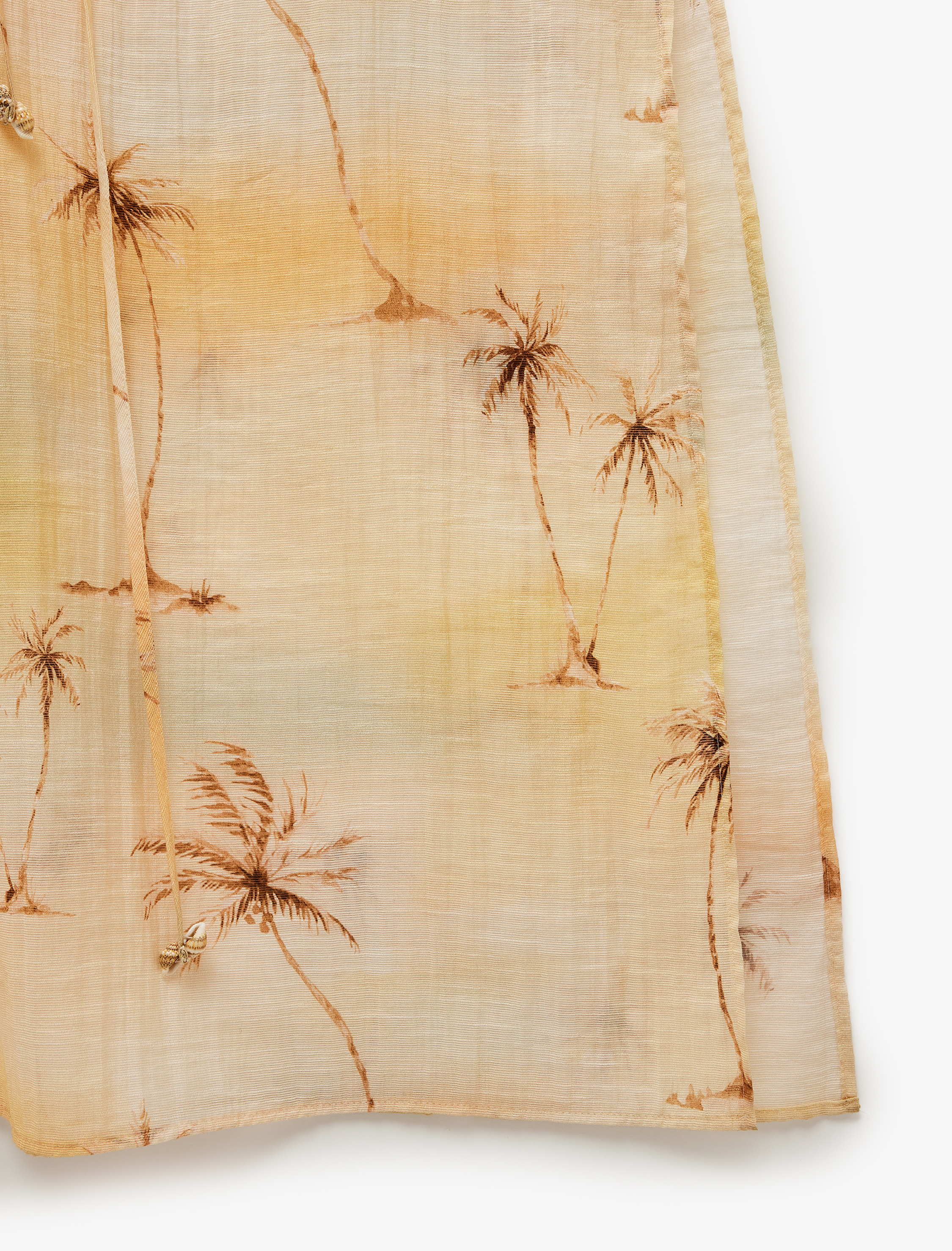   Koton X Şahika Ercümen - Uzun Geniş Kollu Yırtmaçlı V Yaka Transparan Desenli Plaj Elbisesi