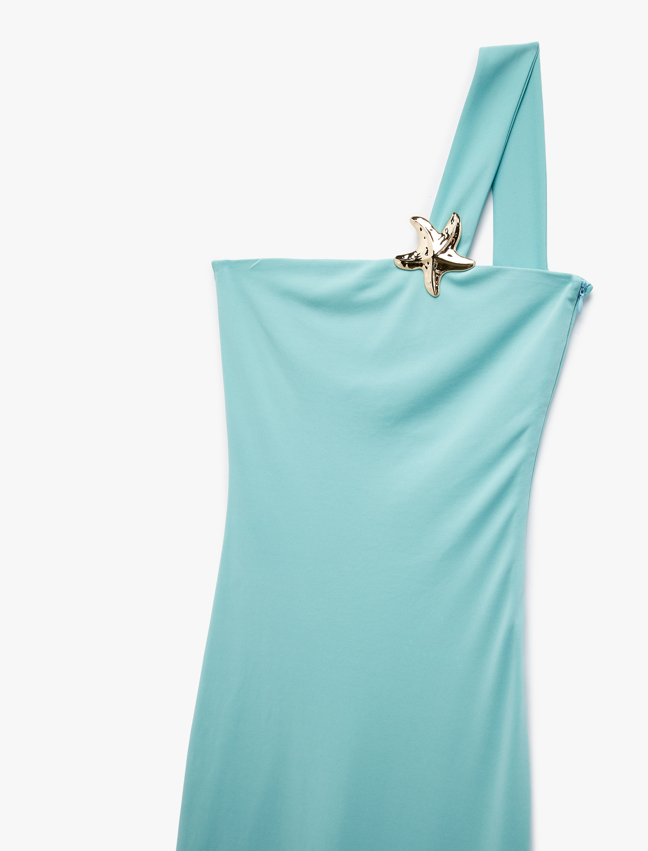   Koton X Şahika Ercümen - Deniz Yıldızı Aksesuar Detaylı Asimetrik Midi Tek Omuz Elbise