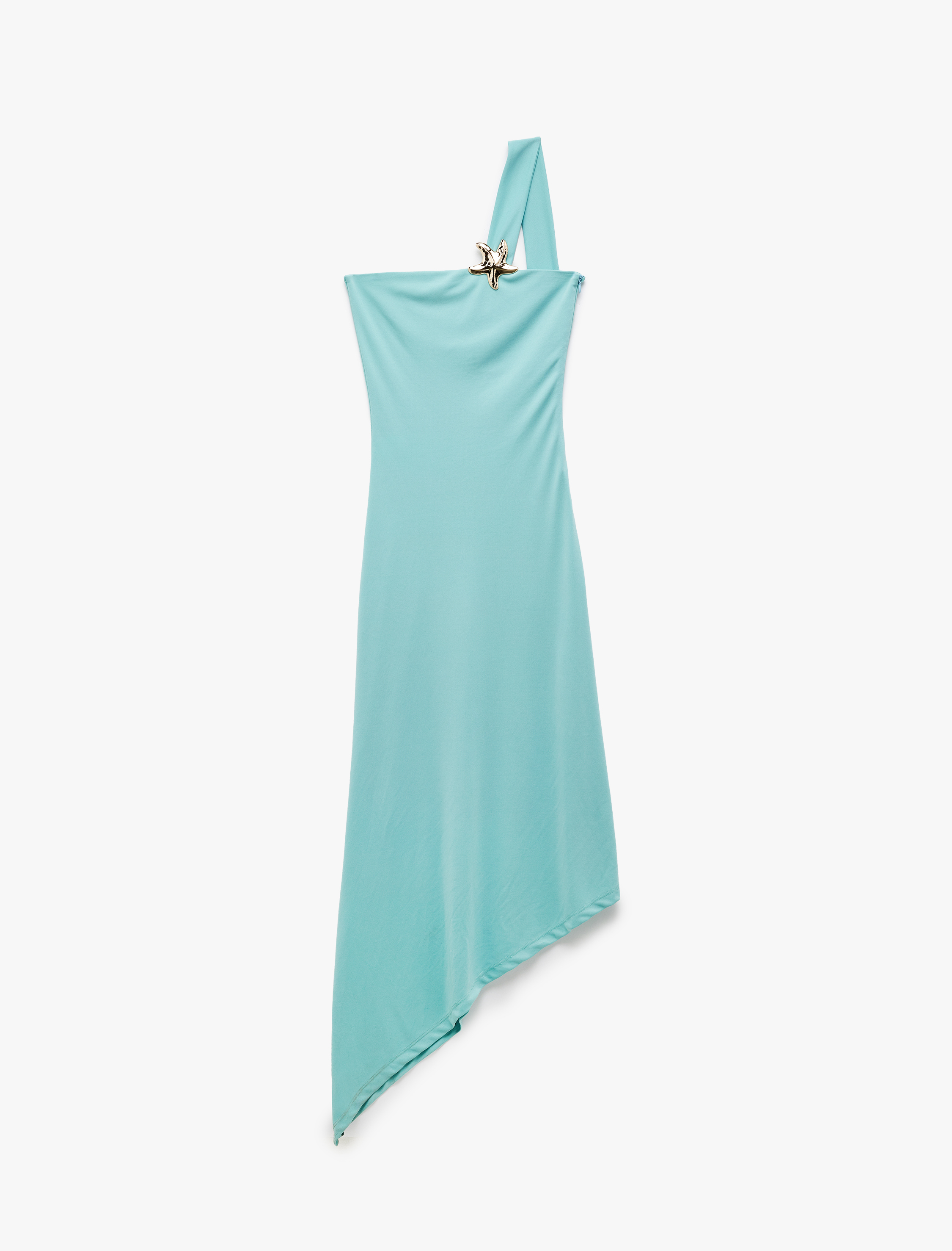   Koton X Şahika Ercümen - Deniz Yıldızı Aksesuar Detaylı Asimetrik Midi Tek Omuz Elbise