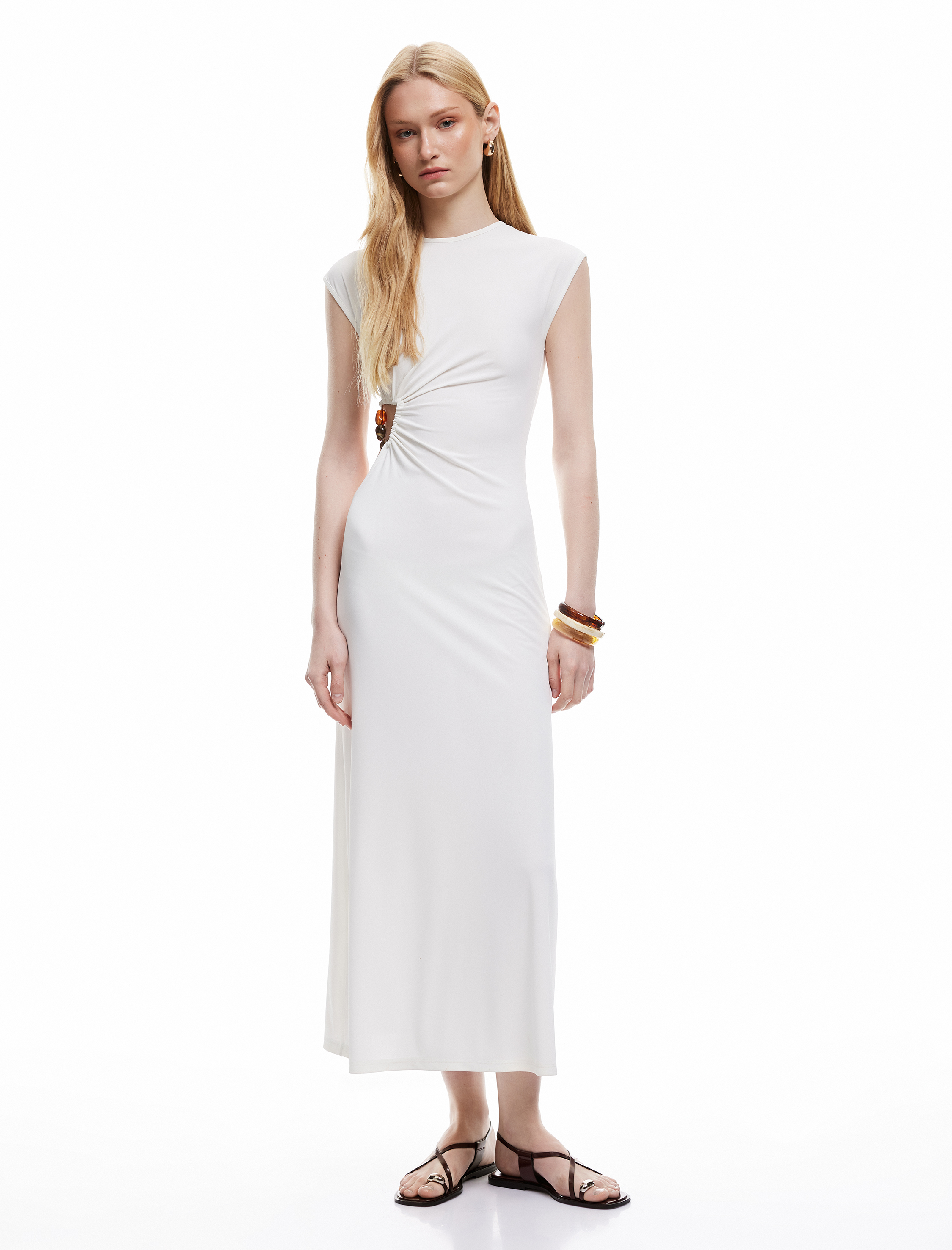   Koton X Şahika Ercümen - Kolsuz Bisiklet Yaka Taşlı Pencere Detaylı Kalem Uzun Elbise