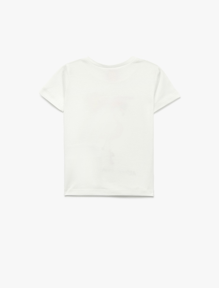 Kız Bebek Kısa Kollu Bisiklet Yaka Pamuklu Flamingo Baskılı Tişört