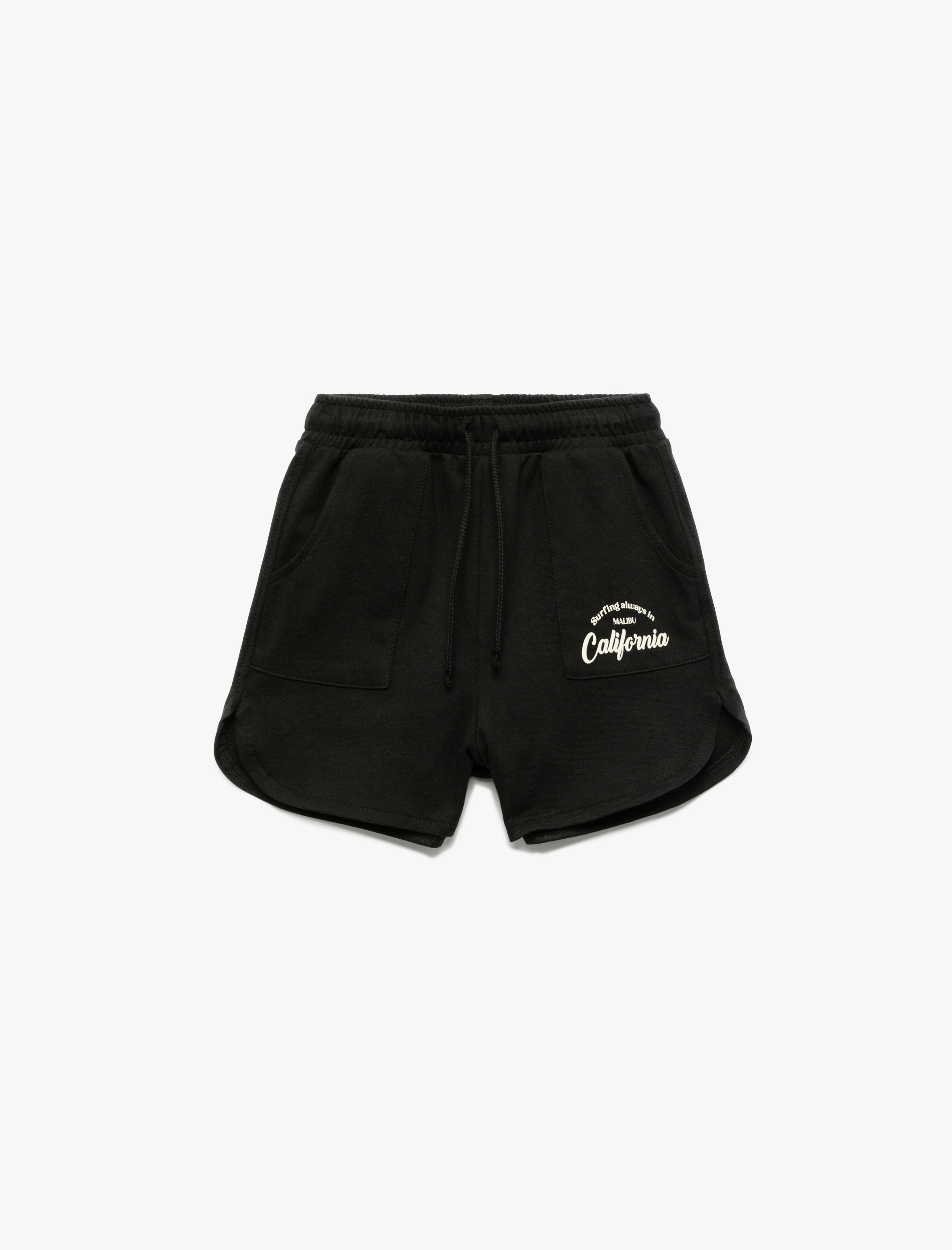  Kız Çocuk Beli Lastikli Bağlamalı Baskılı Cepli Pamuklu Mini Şort