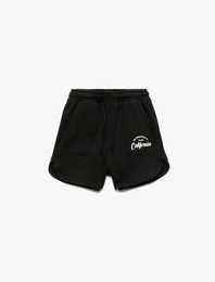 Beli Lastikli Bağlamalı Baskılı Cepli Pamuklu Mini Şort