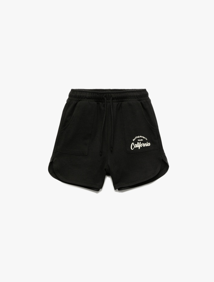 Kız Çocuk Beli Lastikli Bağlamalı Baskılı Cepli Pamuklu Mini Şort