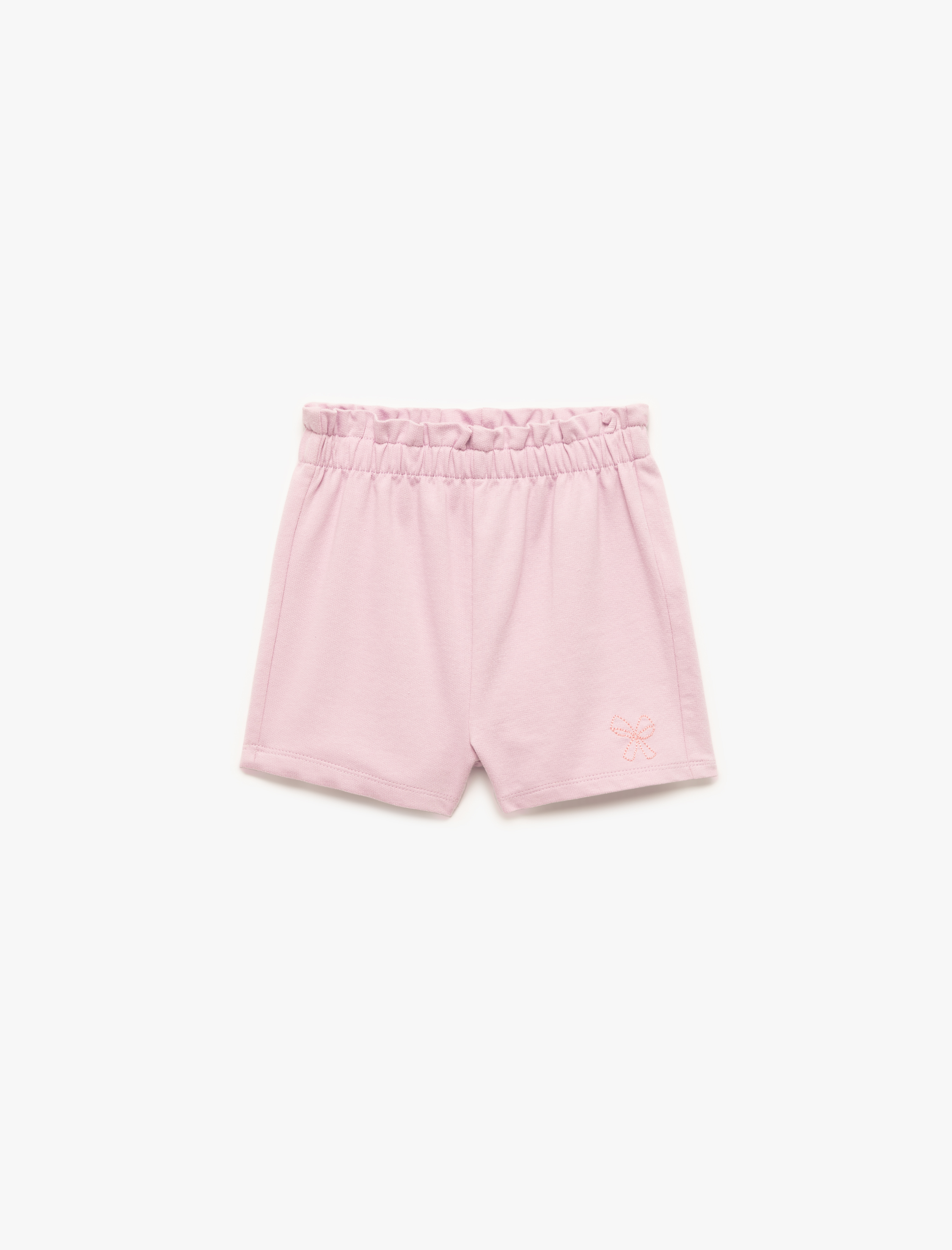  Kız Bebek Pamuklu Beli Lastikli Fiyonk Nakışlı Mini Şort