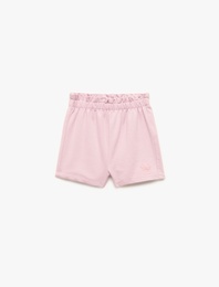 Pamuklu Beli Lastikli Fiyonk Nakışlı Mini Şort