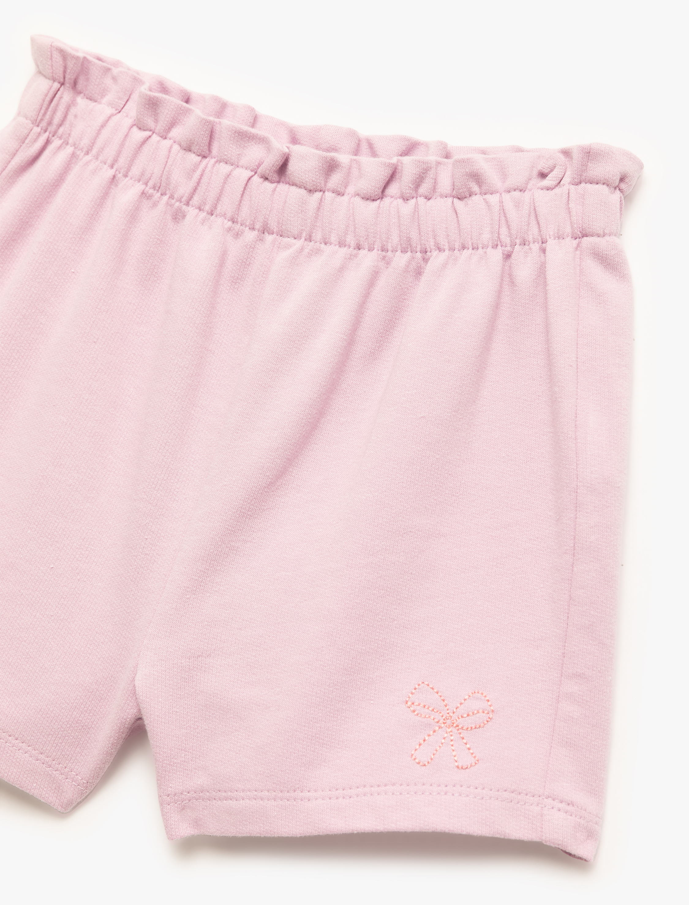  Kız Bebek Pamuklu Beli Lastikli Fiyonk Nakışlı Mini Şort