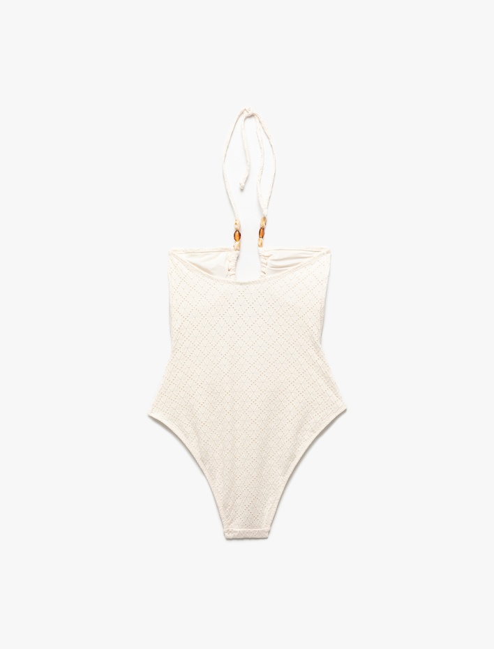  Boyundan Bağlamalı Boncuklu Dokulu Mayokini