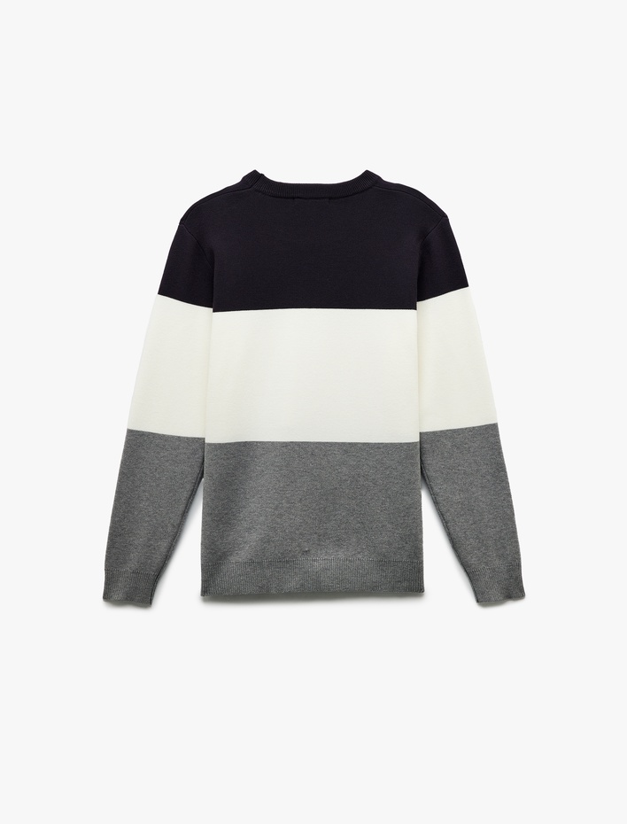  Uzun Kollu Renk Bloklu Bisiklet Yaka Triko Kazak