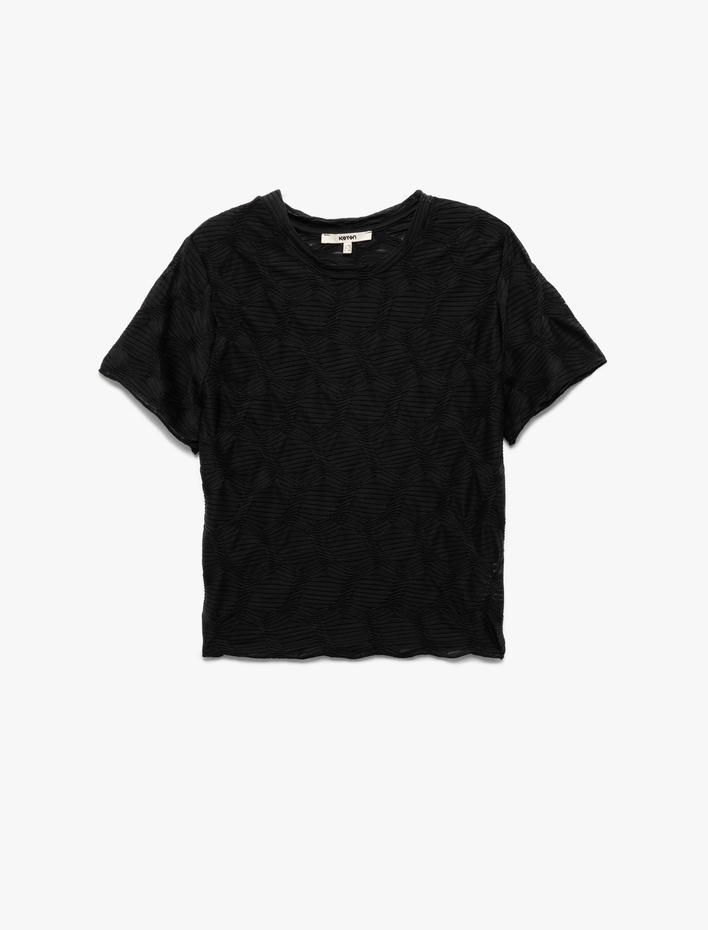 Bürümcük Kumaş Dokulu Slim Fit Kısa Kollu Bisiklet Yaka Tişört