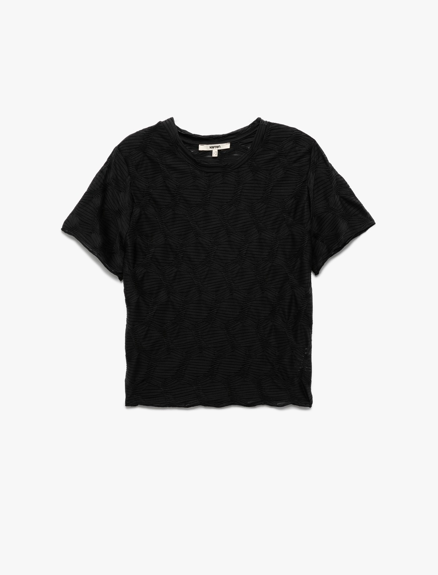   Bürümcük Kumaş Dokulu Slim Fit Kısa Kollu Bisiklet Yaka Tişört