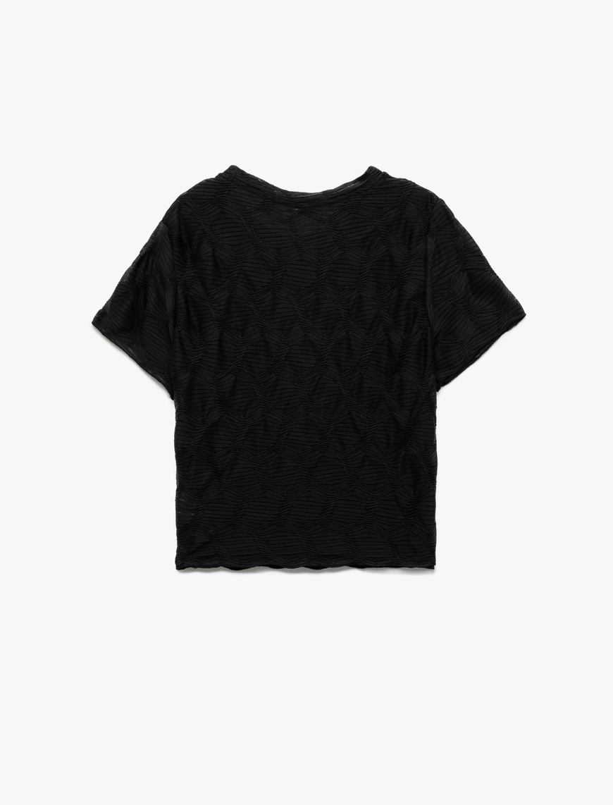   Bürümcük Kumaş Dokulu Slim Fit Kısa Kollu Bisiklet Yaka Tişört