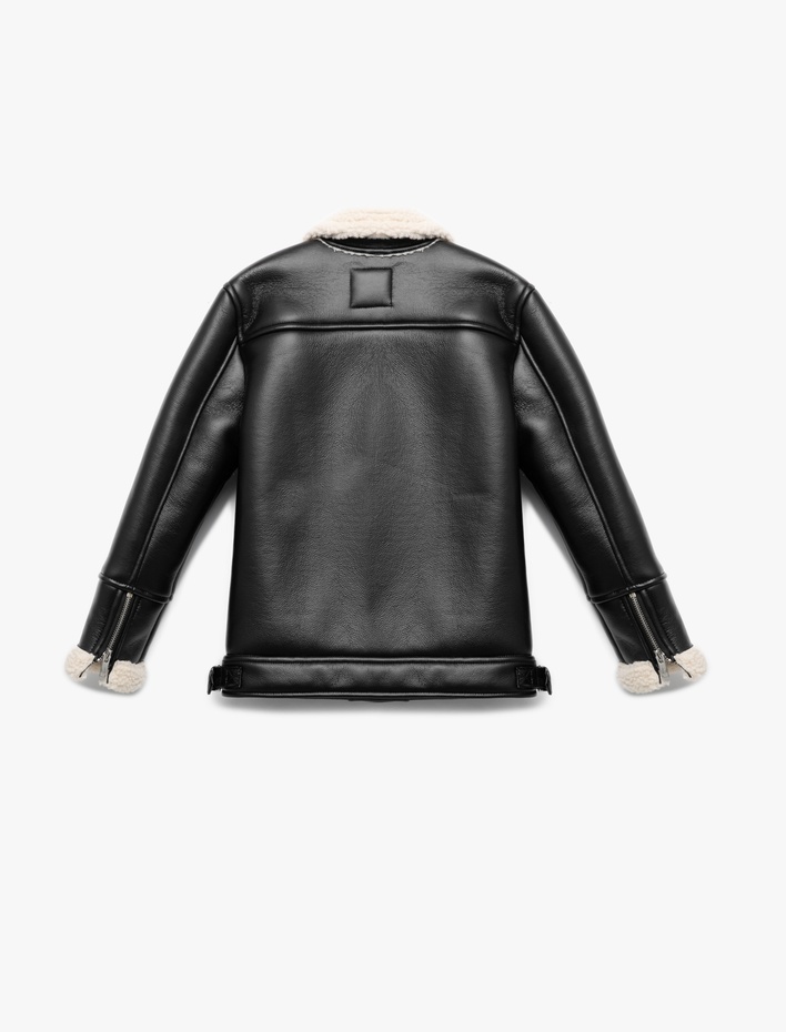 Kız Çocuk Kruvaze Yaka Rahat Kesim Cep Detaylı İçi Peluşlu Suni Deri Ceket