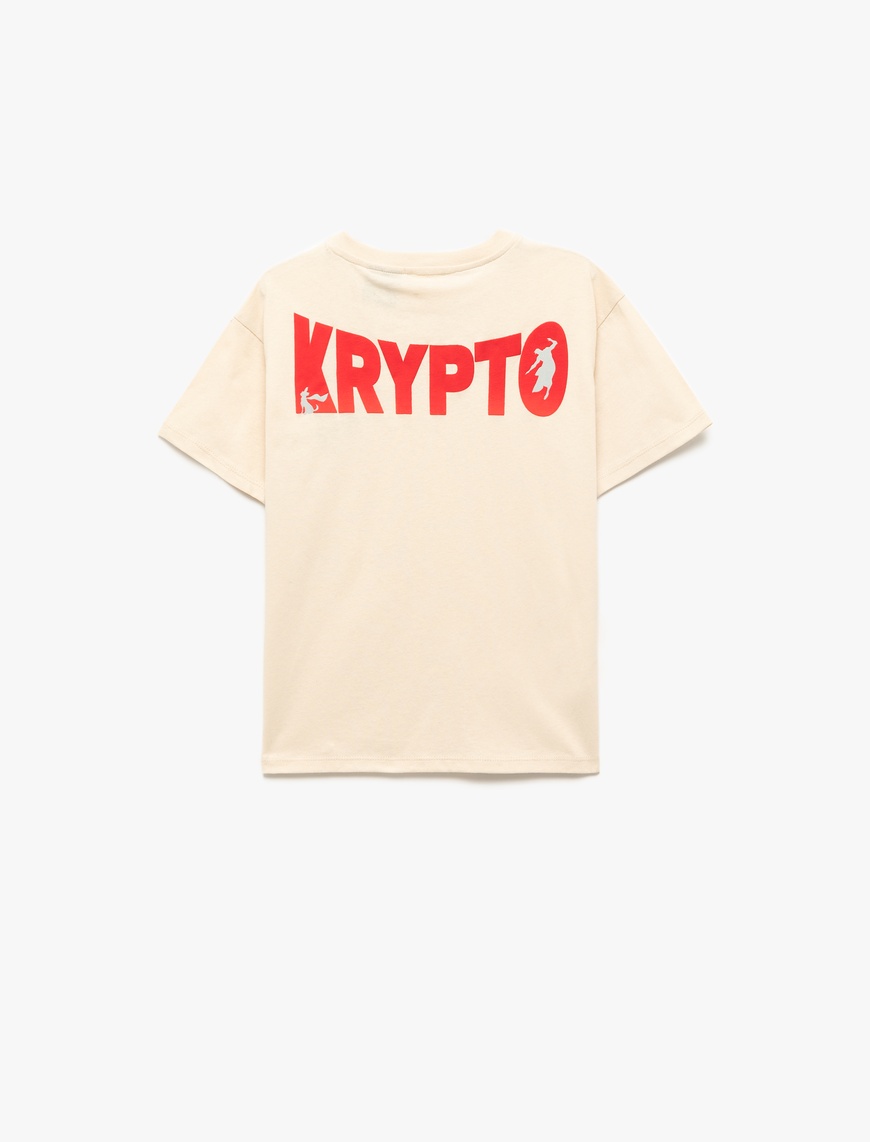  Erkek Çocuk Pamuklu Lisanslı Süper Köpek Krypto Baskılı Kısa Kollu Bisiklet Yaka Oversize Tişört
