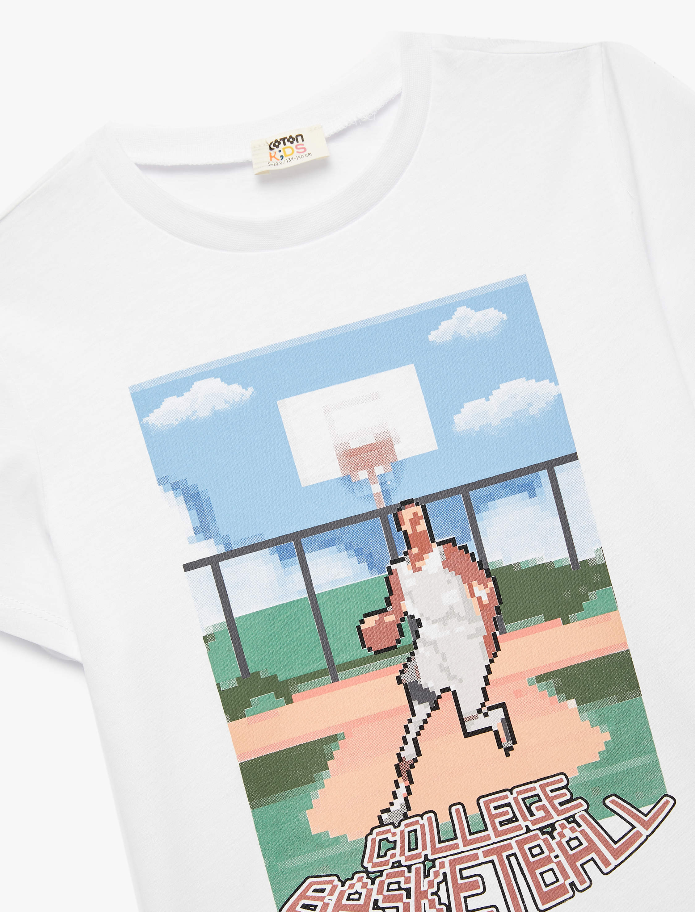  Erkek Çocuk Pamuklu Kısa Kollu Bisiklet Yaka Basketbol Temalı Baskılı Tişört