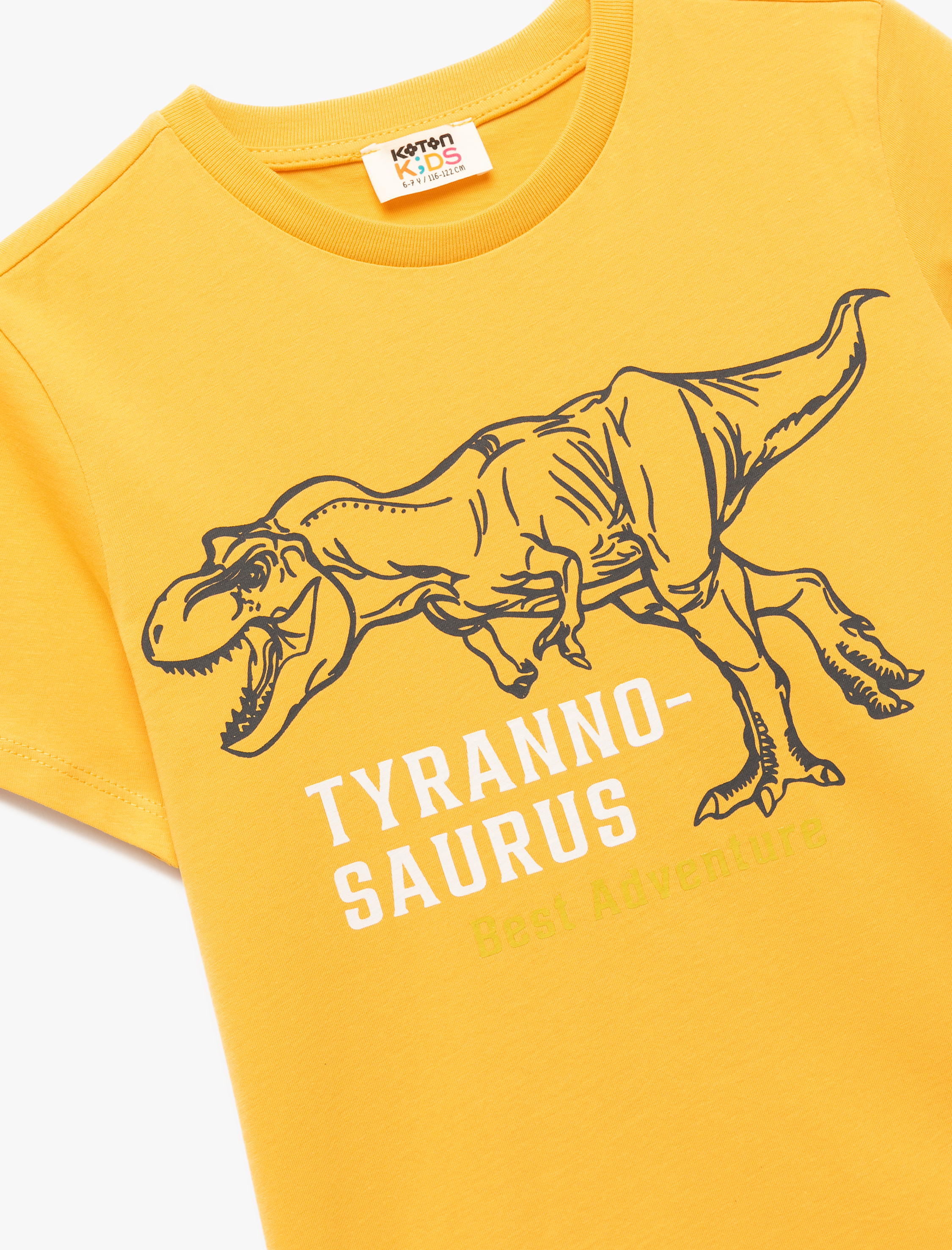  Erkek Çocuk Dinozor Baskılı Bisiklet Yaka Kısa Kollu Pamuklu Tişört