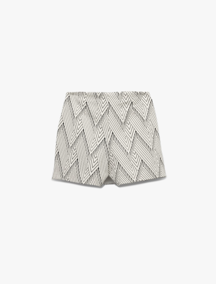   Gabardin Pamuklu Slim Fit Geometrik Desenli Mini Şort Etek
