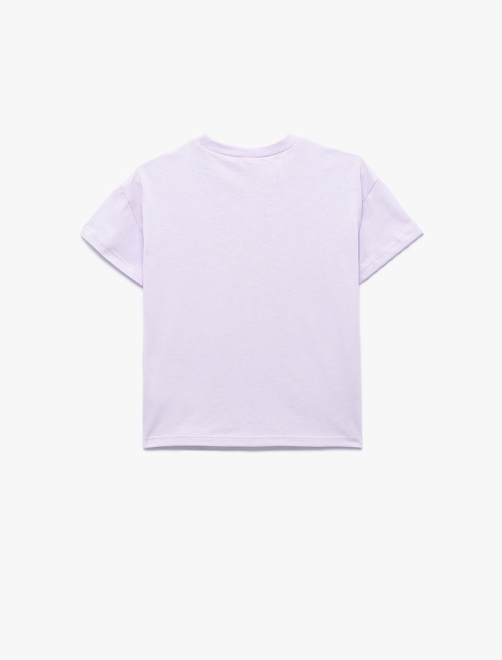 Kız Bebek Pamuklu Bisiklet Yaka Kısa Kollu Baskılı Tişört