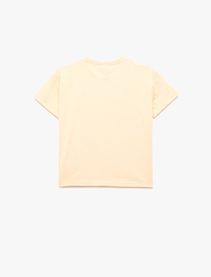 Kız Bebek Pamuklu Baskılı Bisiklet Yaka Kısa Kollu Tişört