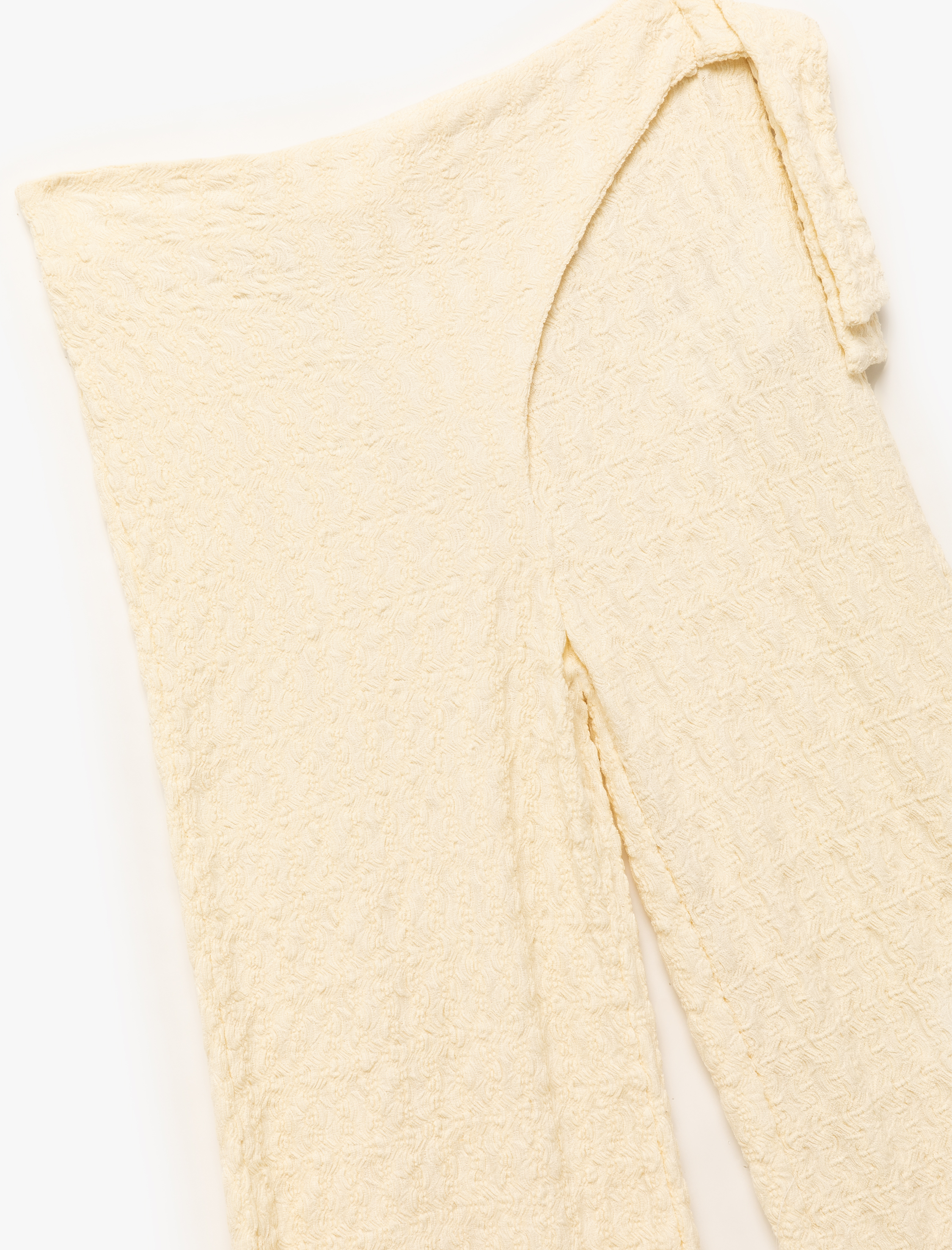  Kız Çocuk Yandan Bağlama Detaylı Dokulu Kruvaze Geniş Paça Pantolon