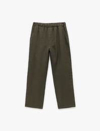 Beli Lastikli Cep Detaylı Regular Fit Keten Pantolon