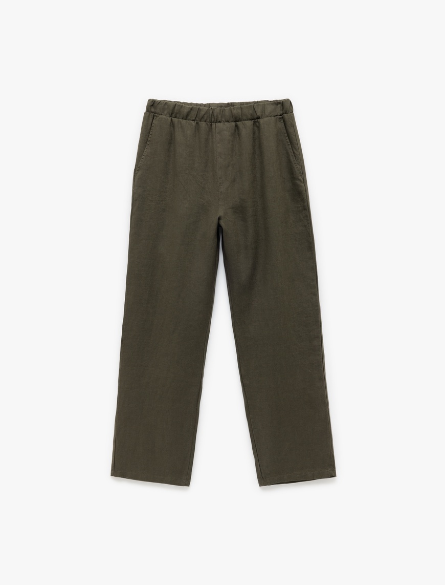   Beli Lastikli Cep Detaylı Regular Fit Keten Pantolon
