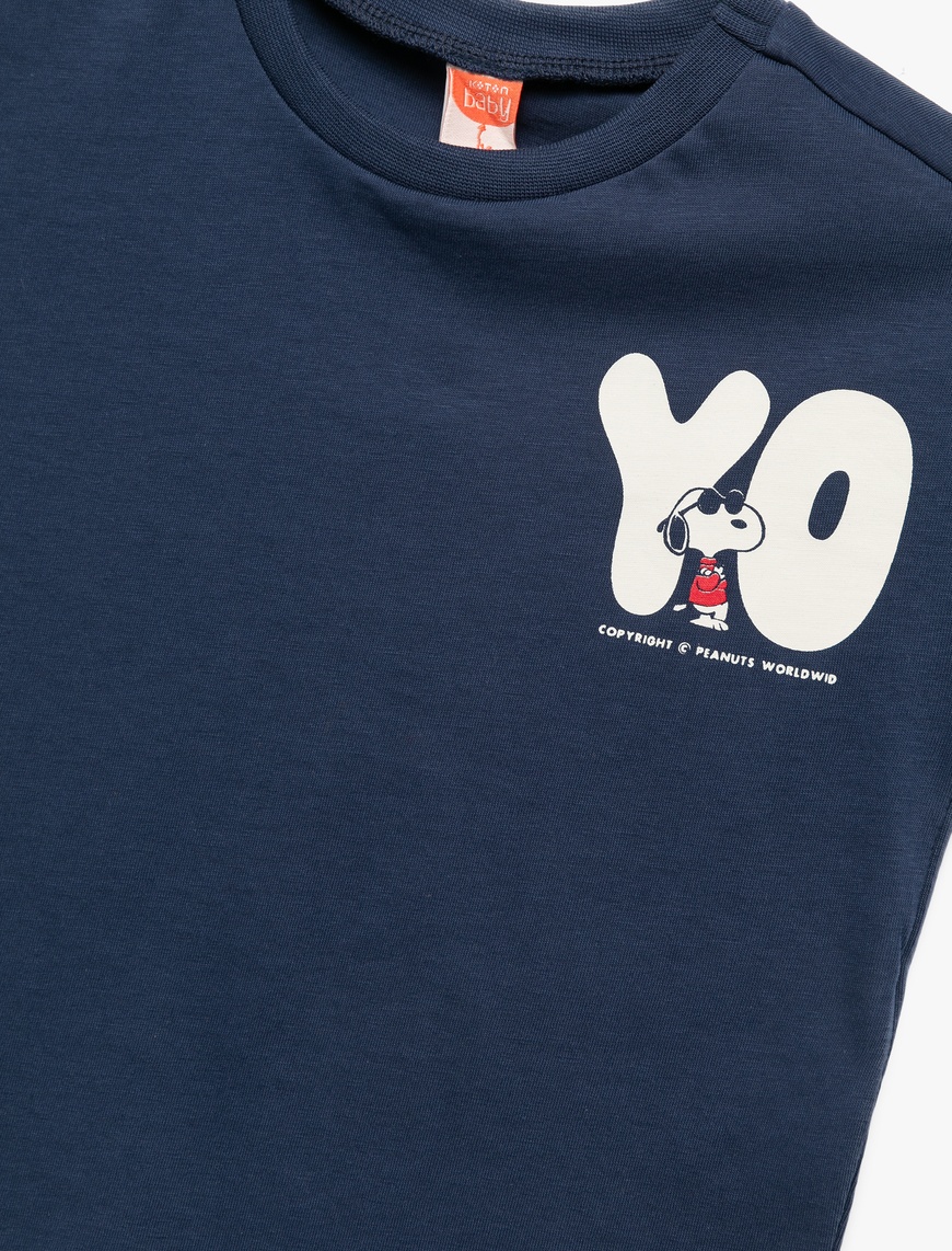  Erkek Bebek Snoopy Baskılı Kısa Kollu Bisiklet Yaka Lisanslı Pamuklu Tişört