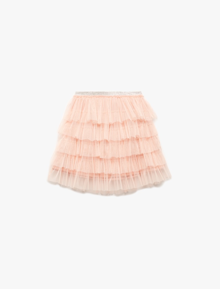 Kız Çocuk Beli Lastikli Katlı Pileli Tüllü Etek