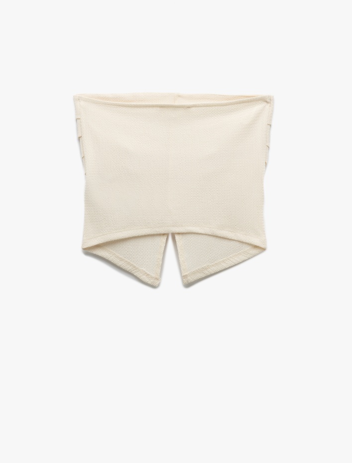  Önden Yırtmaçlı Kat Detaylı Straplez Bluz