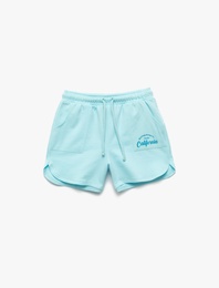 Beli Lastikli Bağlamalı Baskılı Cepli Pamuklu Mini Şort