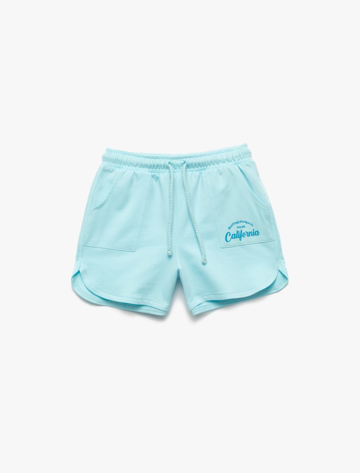 Kız Çocuk Beli Lastikli Bağlamalı Baskılı Cepli Pamuklu Mini Şort