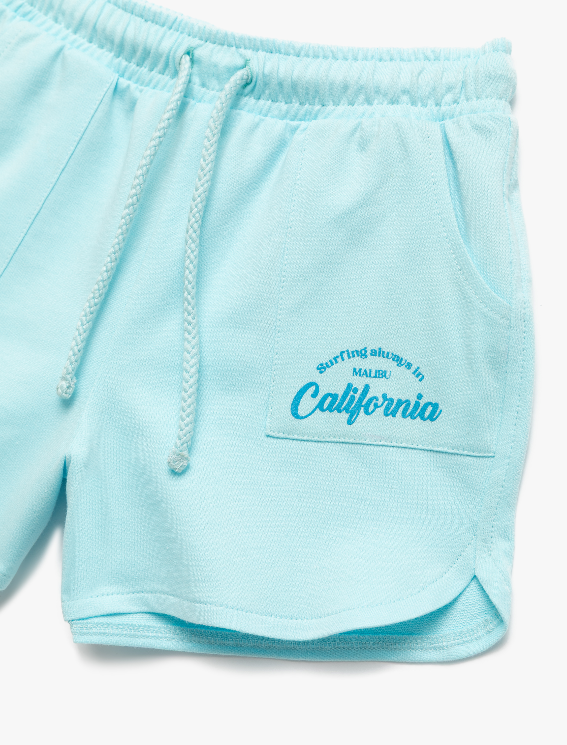  Kız Çocuk Beli Lastikli Bağlamalı Baskılı Cepli Pamuklu Mini Şort