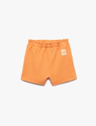 Pamuklu Dokulu Aplike Detaylı Beli Lastikli Şort