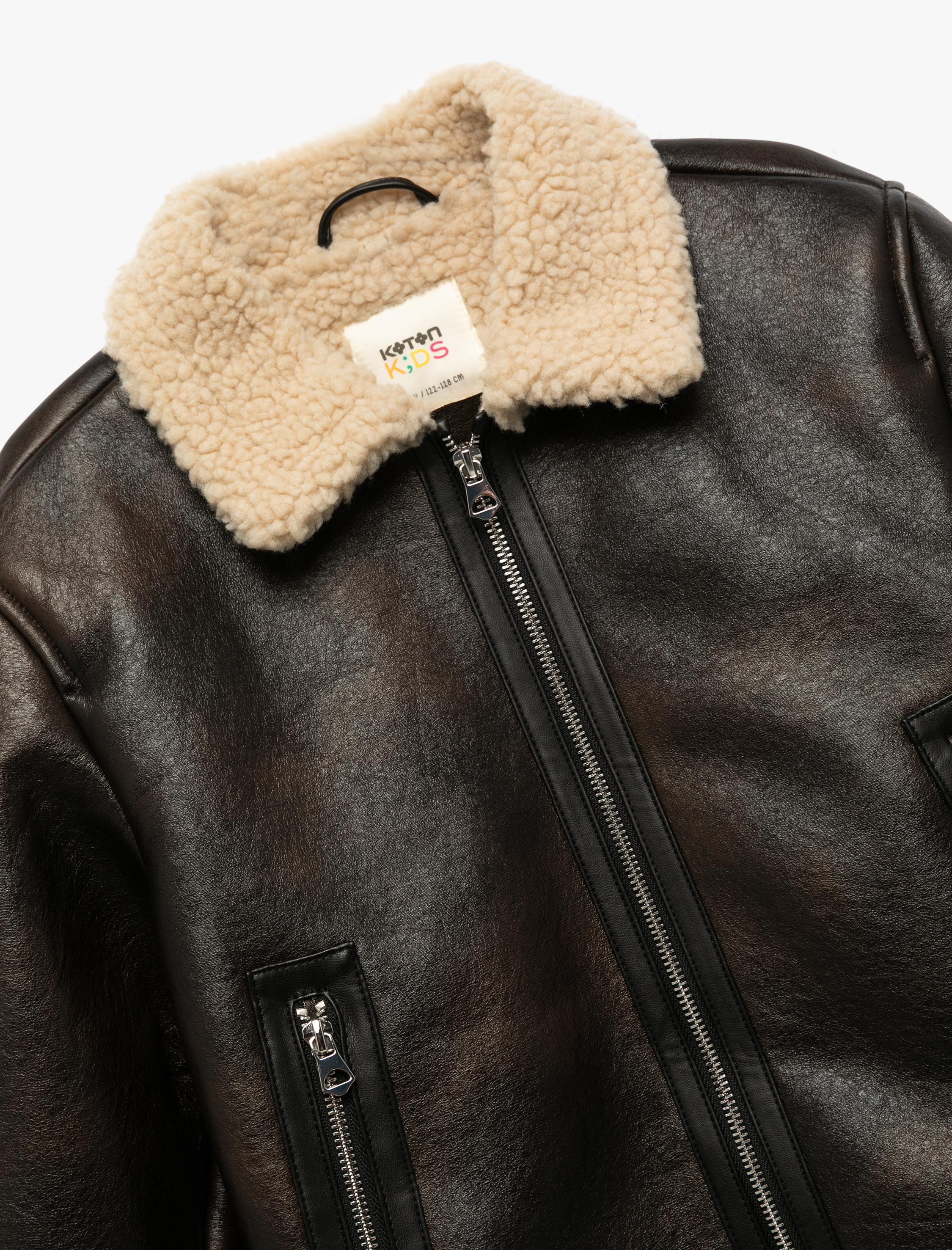  Kız Çocuk İçi Peluş Astarlı Fermuarlı Uzun Kollu Biker Suni Deri Ceket