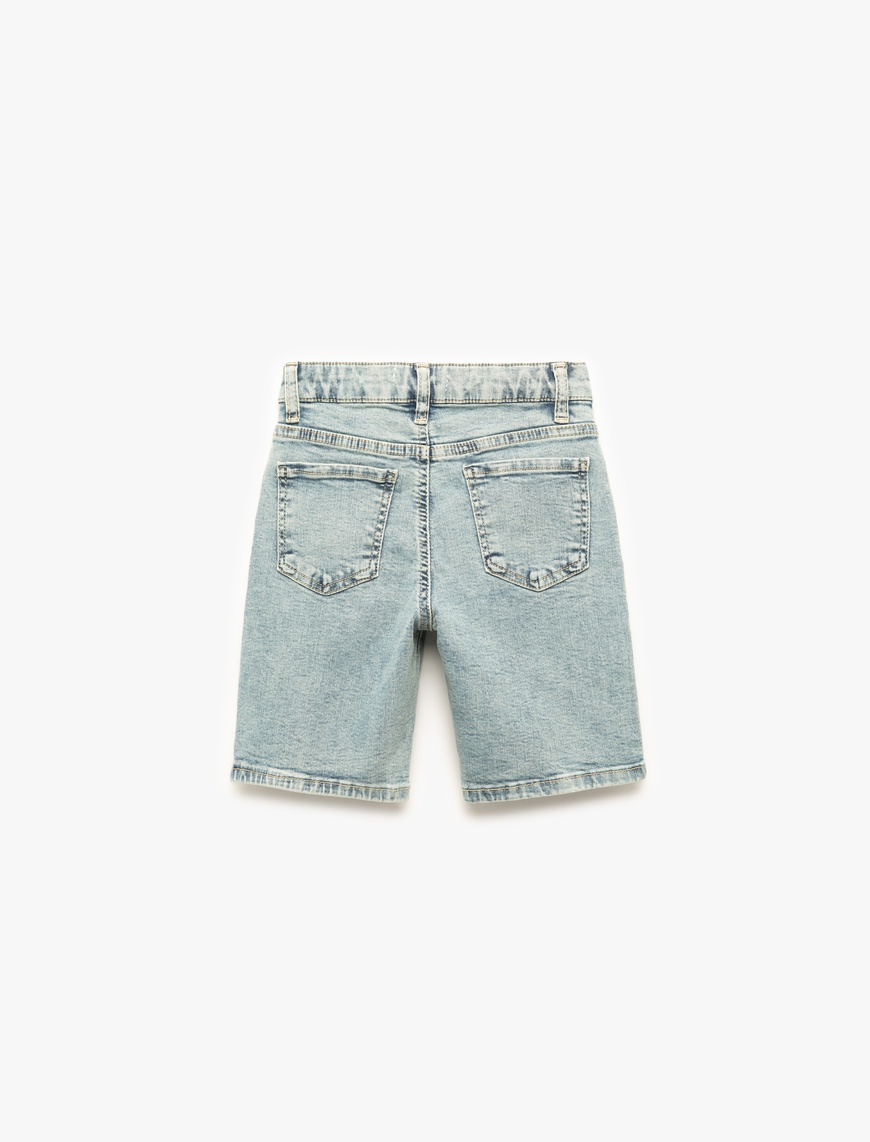  Erkek Çocuk Pamuklu Düğmeli Denim Şort