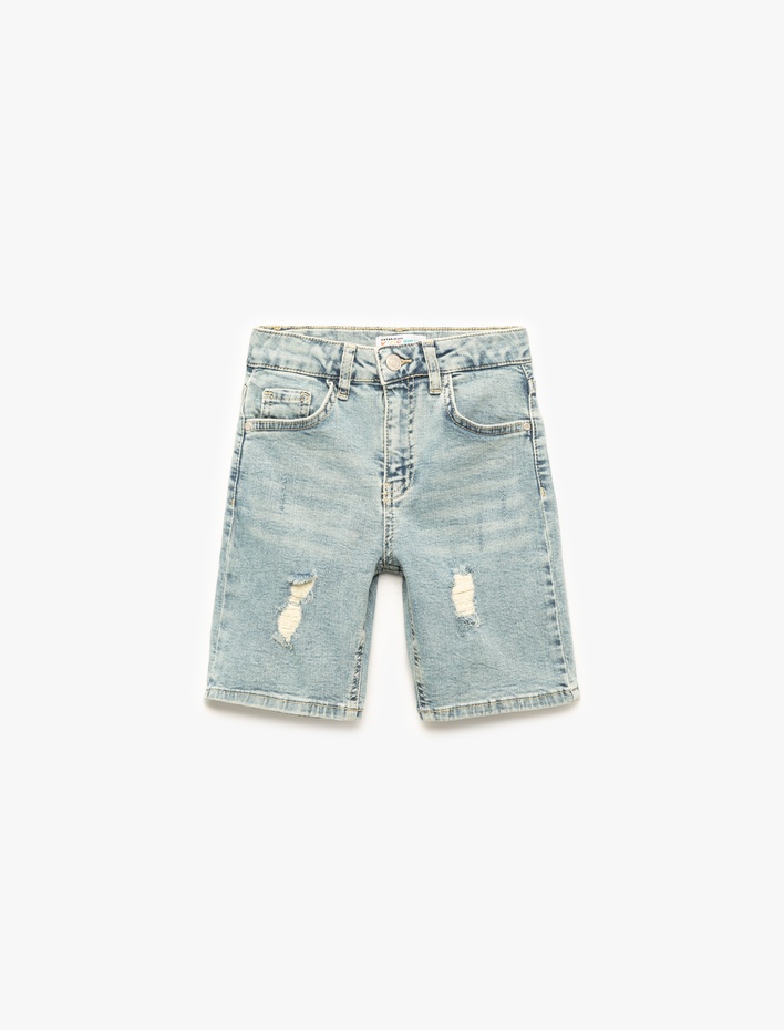 Erkek Çocuk Pamuklu Düğmeli Denim Şort