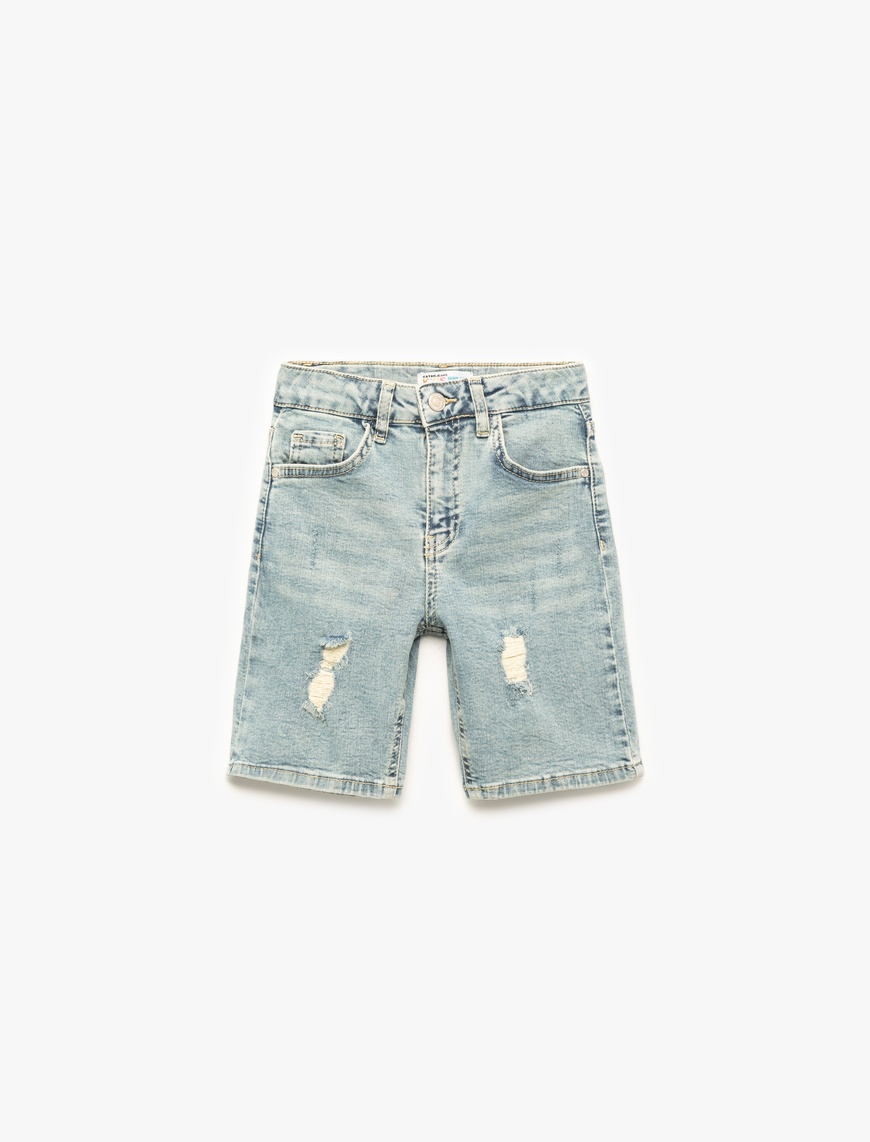 Erkek Çocuk Pamuklu Düğmeli Denim Şort