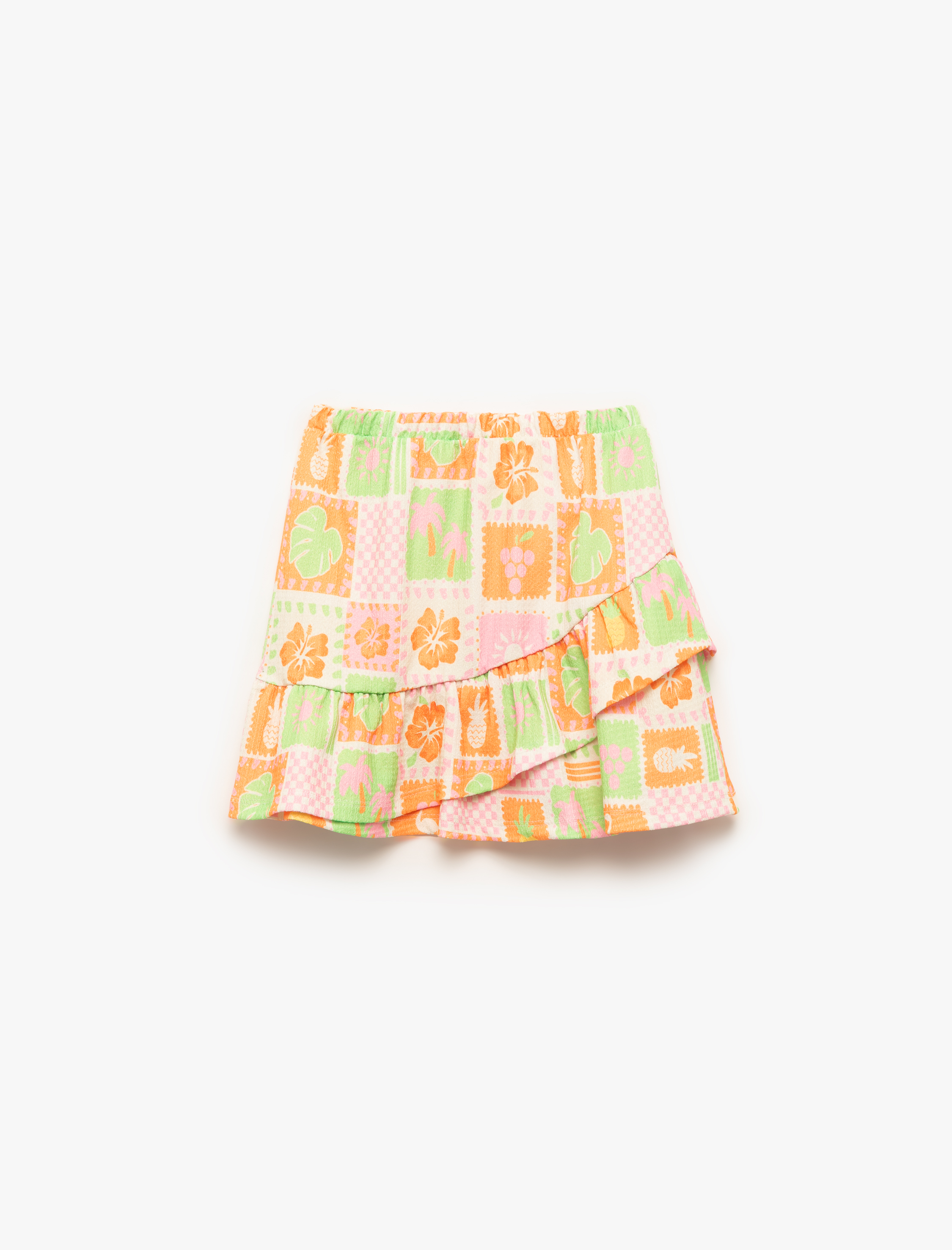  Kız Bebek Beli Lastikli Katlı Fırfırlı Desenli Etek