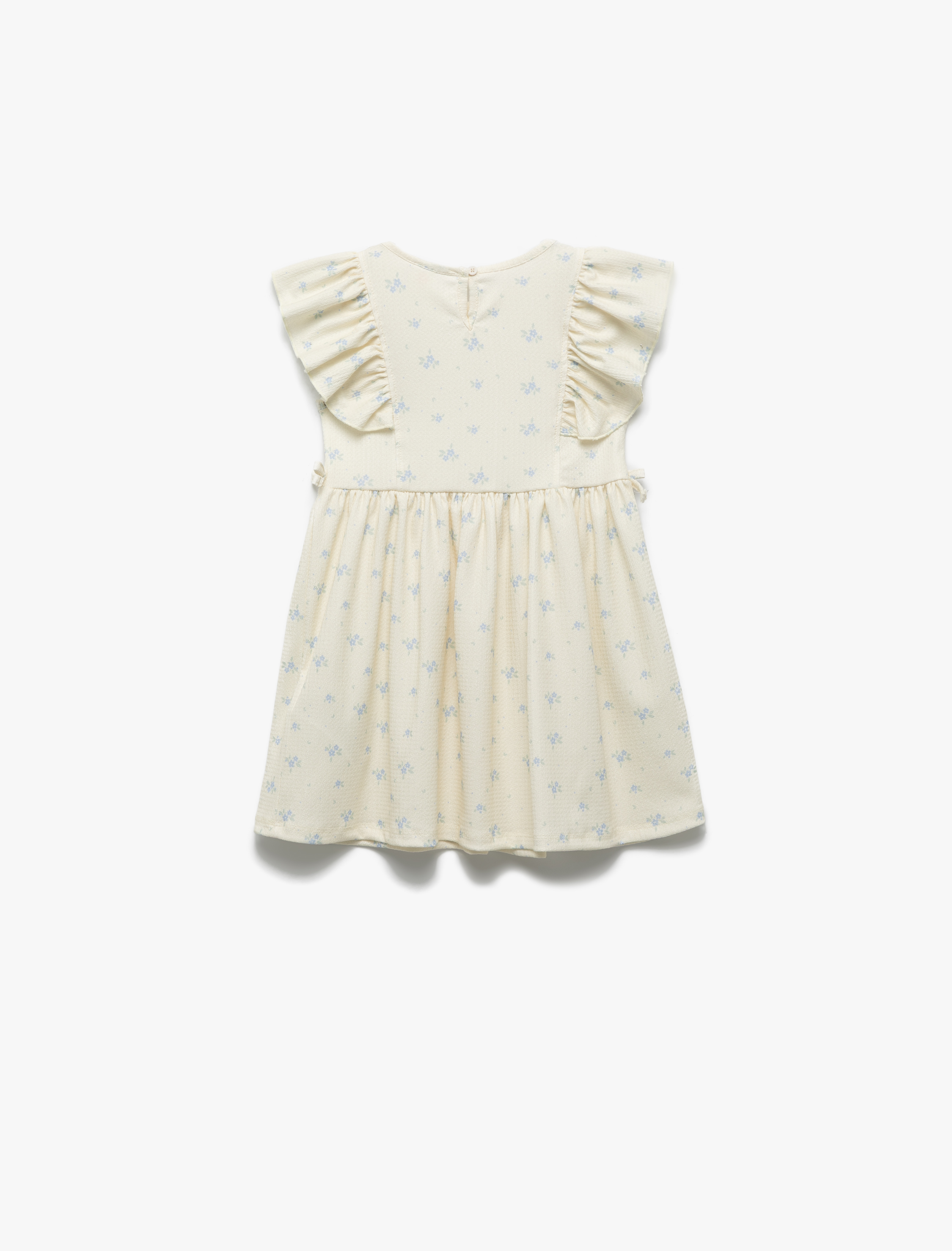  Kız Bebek Fırfır Detaylı Kısa Kollu Bisiklet Yaka Çiçekli Elbise