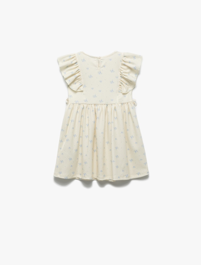 Kız Bebek Fırfır Detaylı Kısa Kollu Bisiklet Yaka Çiçekli Elbise